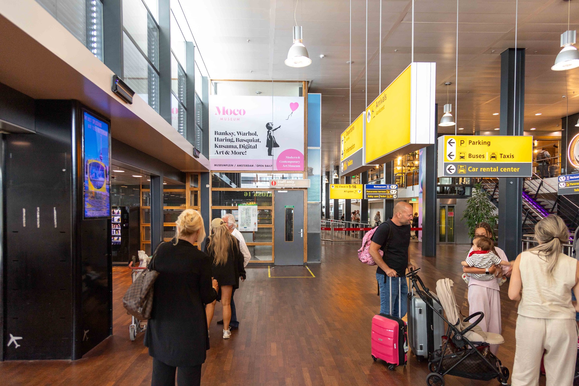 Moco Museum — Rotterdam Airport — Stairs banner arrival hall